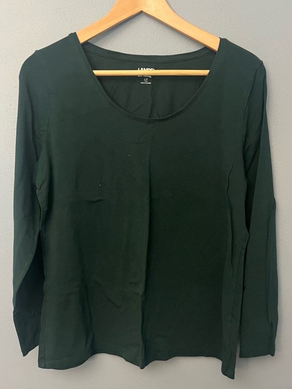 Lands' End Women's Long Sleeve Scoop Neck Top - Dark Green
